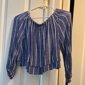 Blue and white striped long sleeve shirt